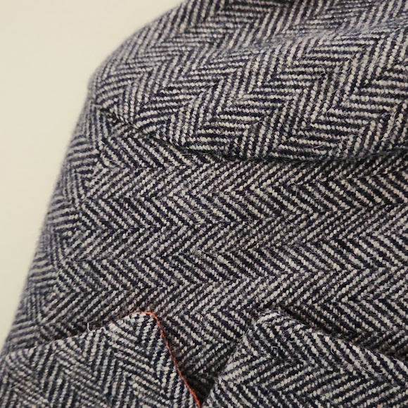 Navy-Blue Herringbone C. Wonder Wool Blazer Jacket sz 2 metal button elbow patch - Picture 2 of 5